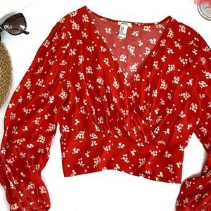 Forever 21 Red and White Floral Print Crop Top